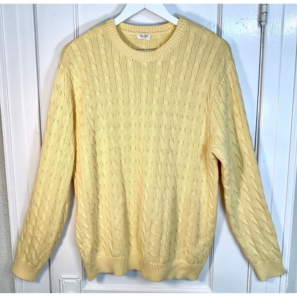 John Galt California Cable Knit Sweater Pale Lemon Yellow Crew Neck / One Size - Picture 4 of 14